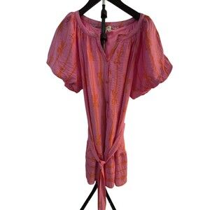 Umgee L Midi Dress Bows Lined Smocked Bubble Sleeve Rayon Nylon Romantic